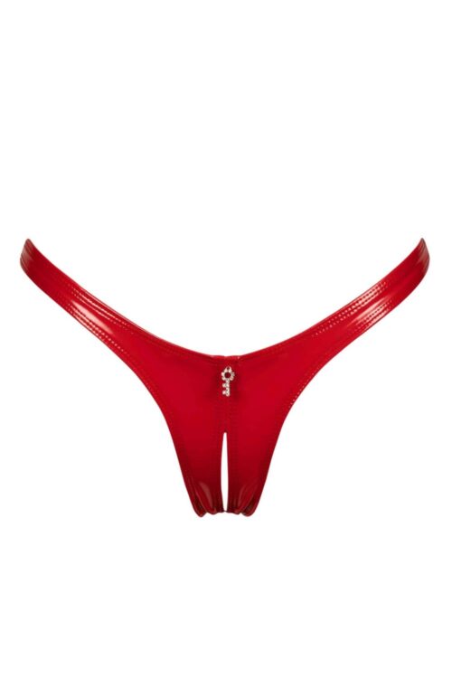 Annabelle red vinyl crotchless thong Patrice Catanzaro