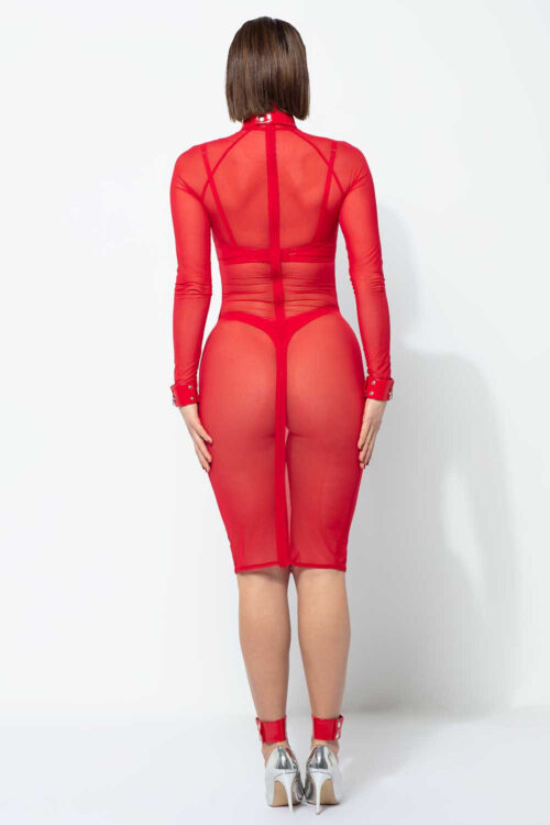 Azia red mesh midi dress Patrice Catanzaro