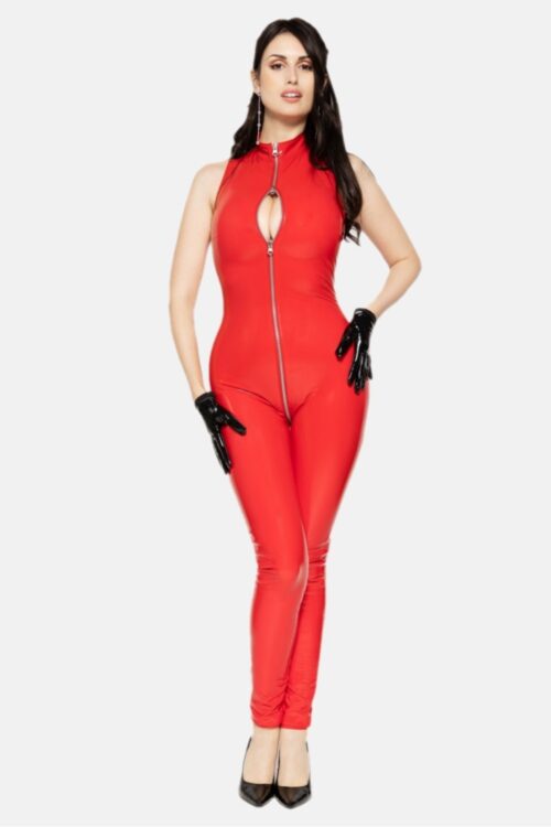 Angelica red vinyl catsuit Patrice Catanzaro